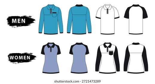 Black polo shirt template vector mockup with front and back view, a realistic and detailed illustration like a photograph for your design, on a white background. vector illustration.
