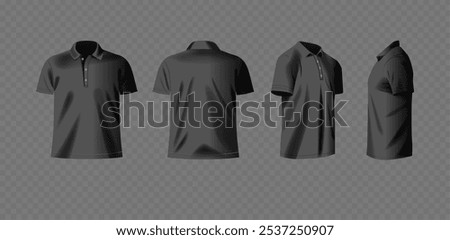 Black Polo Shirts Are Displayed In Front Back And Side Perfect For Apparel Design Fashion Mockups And Clothing Stores