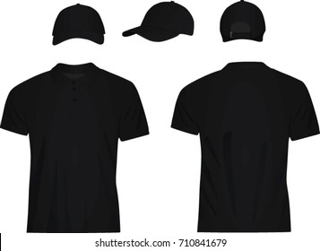 Black polo t shirt and baseball cap. vector illustration