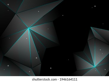 Black polygon with green line on the back background and little light, modern design, business and technology, wallpaper, presentation