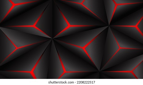 Black polygon red light futuristic technology design Vector illustration abstract background