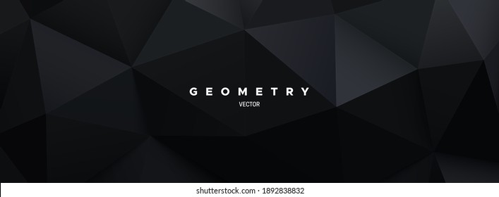 Black polygonal background. Geometric triangular relief. Folded triangle shapes. Vector abstract illustration.