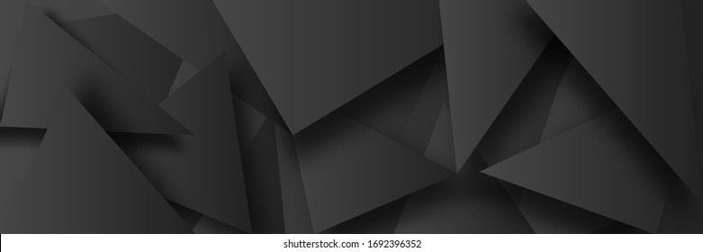 Fondo polígonal negro. Fondo mínimo de color bajo con textura de papel plegado. Plantilla de diseño de banner geométrico con polígonos. Dibujo vectorial monocromo decorativo futurista.