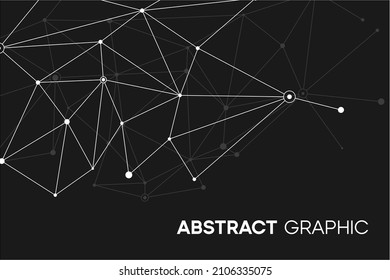 Black Polygonal Background With Plexus Lines. Data Structure With Particle Visualization. Abstract Cybernetic Pattern Design.