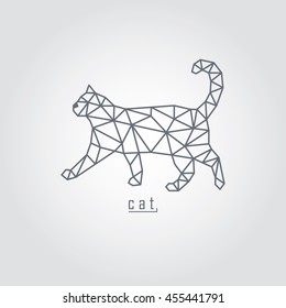 Black polygonal cat and text with grey background
