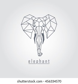 Black polygonal elephant and text with grey background
