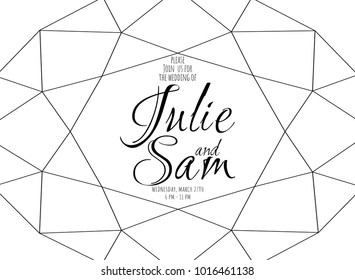Black polygonal frame with triangles. Diamond shape. Wedding birthday invitation.