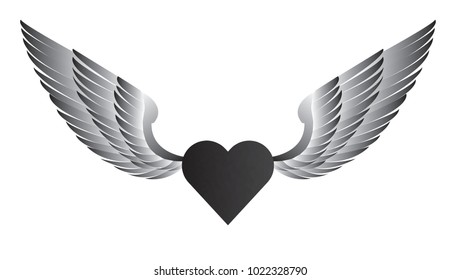 Black polygonal heart and open wing