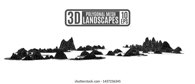 black polygonal mountains in computer relief style