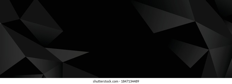 Black polygonal neutral background for wide banner. Dark grey minimal abstract backdrop with geometric graphic elements. Website head. 3D vector Illustration. Business presentation. Black Friday Sale