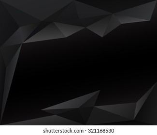 Black polygonal triangle background with copy space, dark grey colored texture, in vector