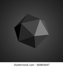 Black polyhedron. Geometrical shape. Vector illustration.
