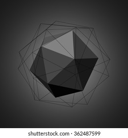 Black polyhedron. Vector illustration.