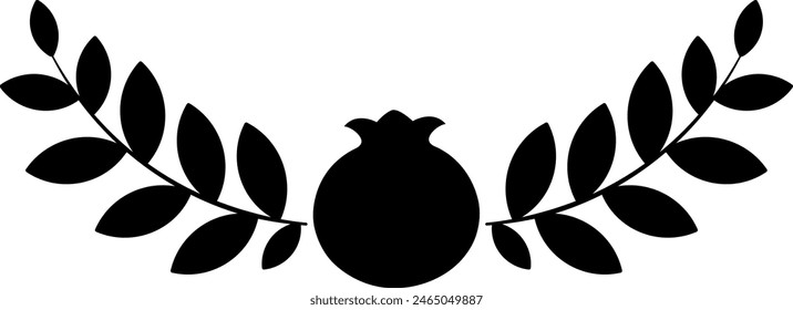 Black pomegranat floral composition silhouette. Isolated vector. Use on any background