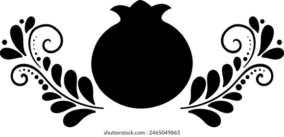 Black pomegranat floral ornament clipart. Isolated vector. Use on any background