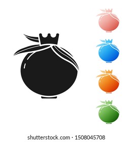 Black Pomegranate icon isolated on white background. Garnet fruit. Set icons colorful. Vector Illustration
