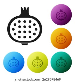 Black Pomegranate icon isolated on white background. Garnet fruit. Set icons in color circle buttons. Vector