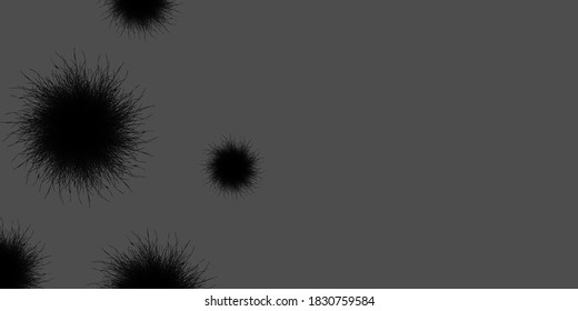 Pompones negros. Banner de los pompones esponjosos. Ilustración vectorial 3D.
