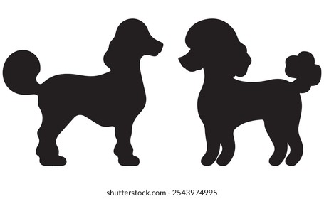 Ilustración vectorial negra de la silueta del perro del caniche para los Diseños del animal doméstico y animal