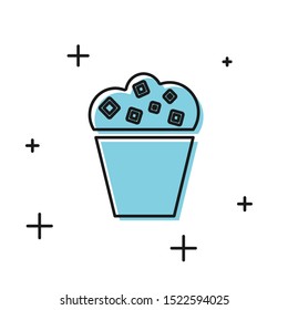 Black Popcorn in cardboard box icon isolated on white background. Popcorn bucket box.  Vector Illustration