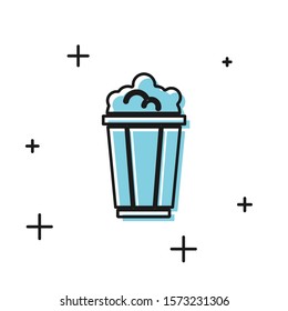 Black Popcorn in cardboard box icon isolated on white background. Popcorn bucket box.  Vector Illustration