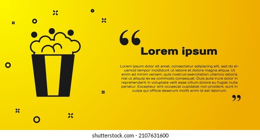 Black Popcorn in cardboard box icon isolated on yellow background. Popcorn bucket box.  Vector