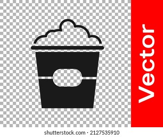 Black Popcorn in cardboard box icon isolated on transparent background. Popcorn bucket box.  Vector Illustration