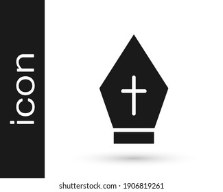 Black Pope hat icon isolated on white background. Christian hat sign.  Vector