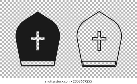 Black Pope hat icon isolated on transparent background. Christian hat sign.  Vector