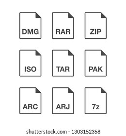 Black popular line document file format icons set. Multi types simple flat design vector pictogram for app ads web website button ui ux interface elements isolated on white background