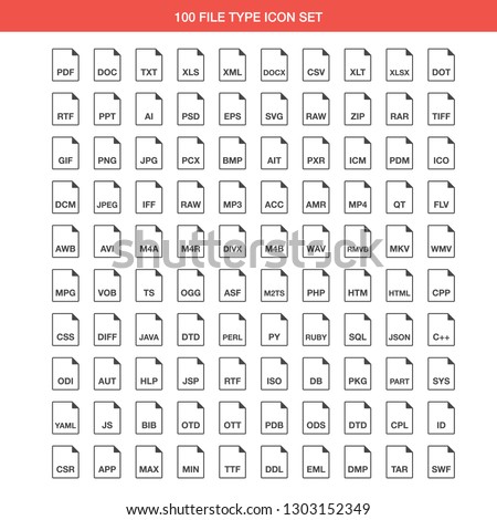 Black popular line file format icon concept. Simple multi data documents flat design vector infographic pictogram for app ads web website button ui ux interface elements isolated on white background