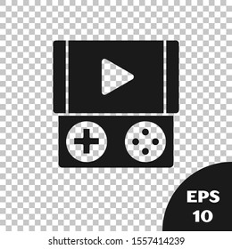 Black Portable video game console icon isolated on transparent background. Gamepad sign. Gaming concept.  Vector Illustration