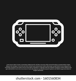 Black Portable video game console icon isolated on black background. Gamepad sign. Gaming concept.  Vector Illustration