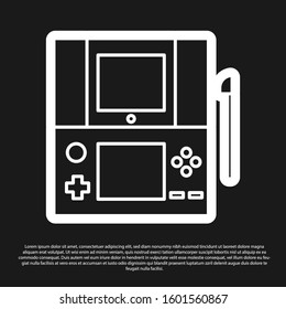 Black Portable video game console icon isolated on black background. Gamepad sign. Gaming concept.  Vector Illustration