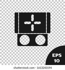 Black Portable video game console icon isolated on transparent background. Gamepad sign. Gaming concept.  Vector Illustration