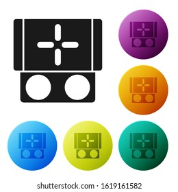 Black Portable video game console icon isolated on white background. Gamepad sign. Gaming concept. Set icons colorful circle buttons. Vector Illustration