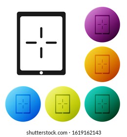 Black Portable video game console icon isolated on white background. Gamepad sign. Gaming concept. Set icons colorful circle buttons. Vector Illustration