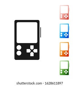 Black Portable video game console icon isolated on white background. Gamepad sign. Gaming concept. Set icons colorful. Vector Illustration