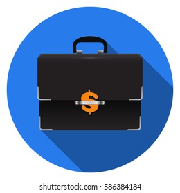 Black portfolio on a blue background. Clasp in the form of dollar.