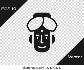 Black Portrait of Indian man icon isolated on transparent background. Hindu men.  Vector