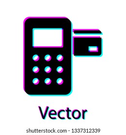 Black Pos terminal with inserted credit card icon isolated on white background. Payment terminal transaction. Vector Illustration
