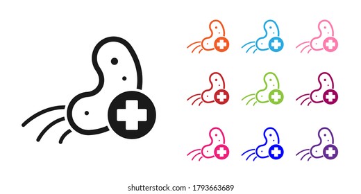 Black Positive virus icon isolated on white background. Corona virus 2019-nCoV. Bacteria and germs, cell cancer, microbe, fungi. Set icons colorful. Vector Illustration