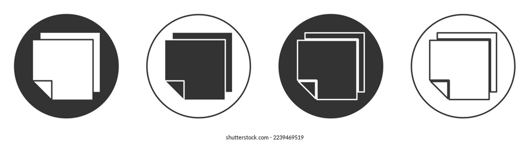 Black Post note stickers icon isolated on white background. Sticky tapes with space for text or message. Circle button. Vector Illustration