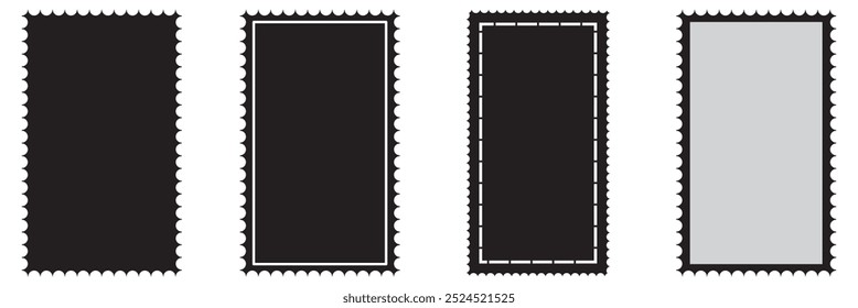 Black postage paper icon vector set. postage stamp paper vector isolated in white background.