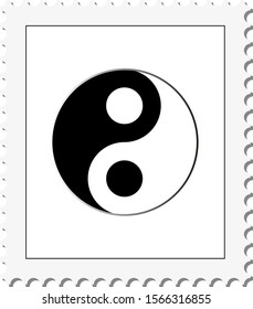 Black postal rubber stamp with the yin and yang taoistic symbol of balance