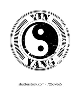 Black postal rubber stamp with the yin and yang taoistic symbol of balance
