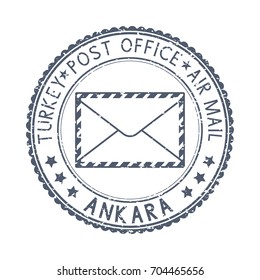Black postal stamp ANKARA, Turkey. Postmark with envelope sign. Vector illustration isolated on white background