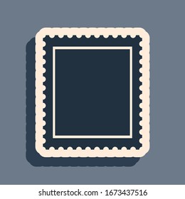 Black Postal stamp icon isolated on grey background. Long shadow style. Vector Illustration