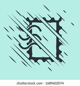 Black Postal stamp icon isolated on green background. Glitch style. Vector Illustration
