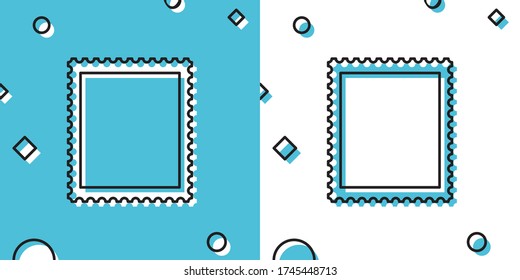 Icono de sello postal negro aislado en fondo azul y blanco. Formas dinámicas aleatorias. Ilustración vectorial